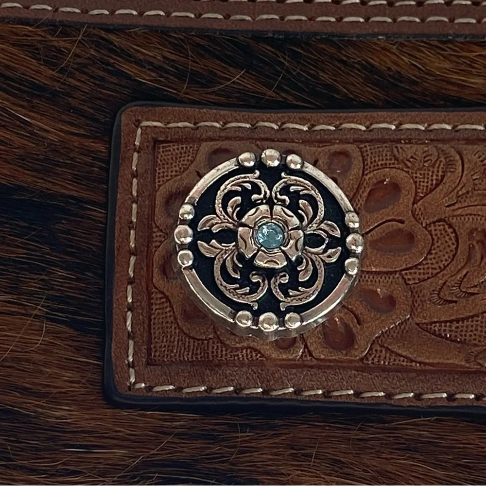 Western Genuine Leather & Cow Hair Money Clip Wallet - New